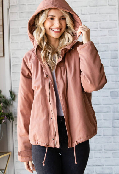 Dark Rose Solid Zip Up Hoodie Jacket