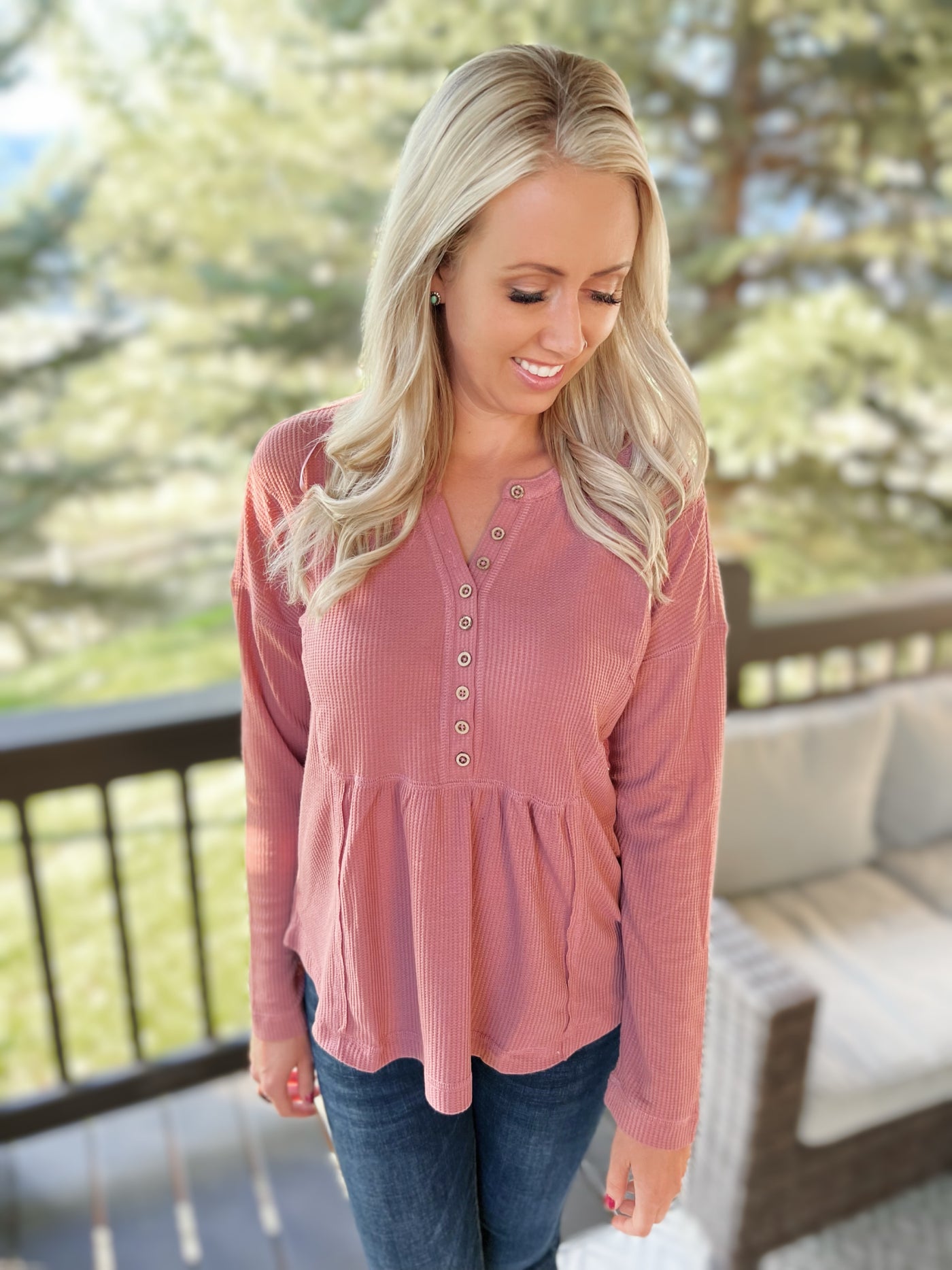 Rose Waffle Henley