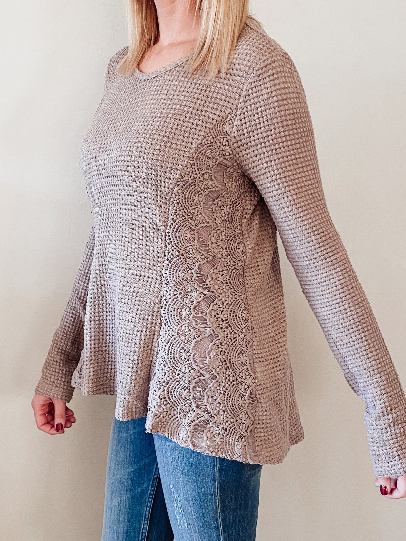 Taupe Waffle Side Lace Detail