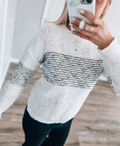Ivory and Grey Textured Sweater