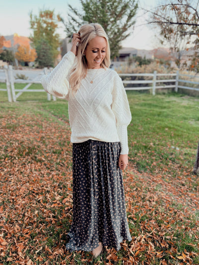 Charcoal Floral Print Crepe Maxi Skirt