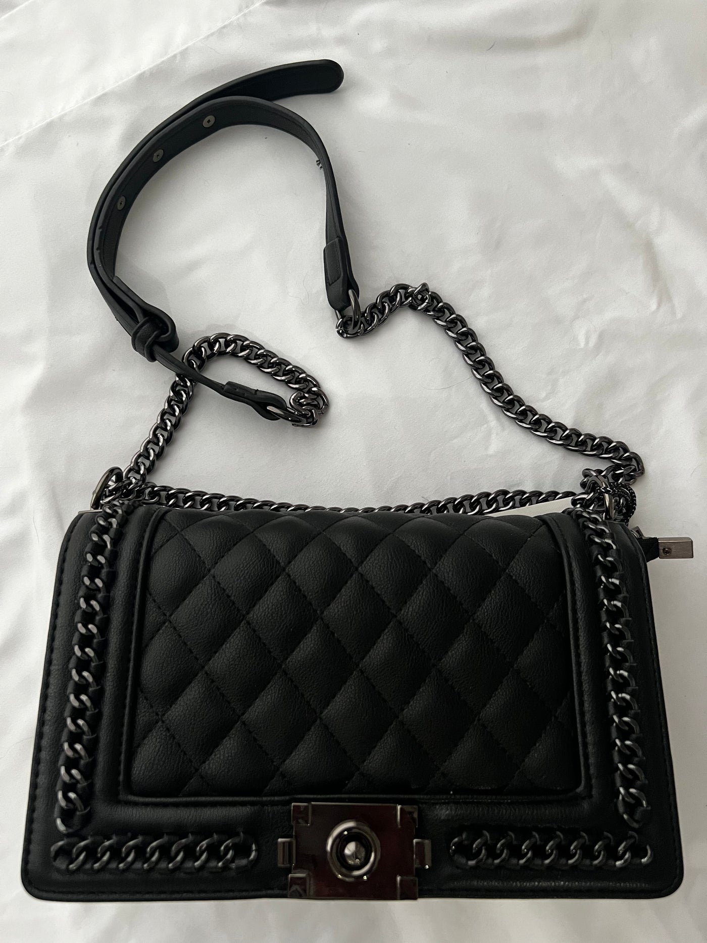 Blacked Out Crossbody Bag with Graphite Chain