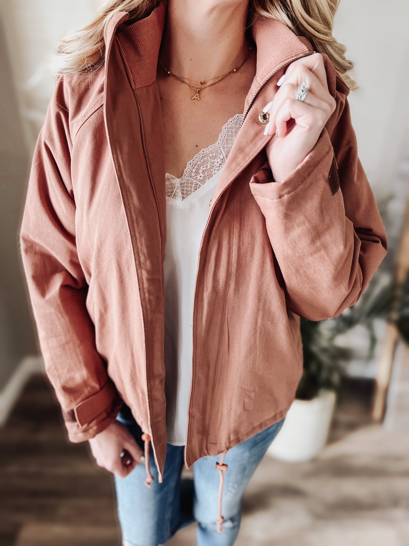Dark Rose Solid Zip Up Hoodie Jacket