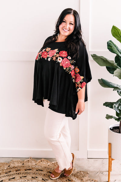 Black Dahlia Embroidered Top