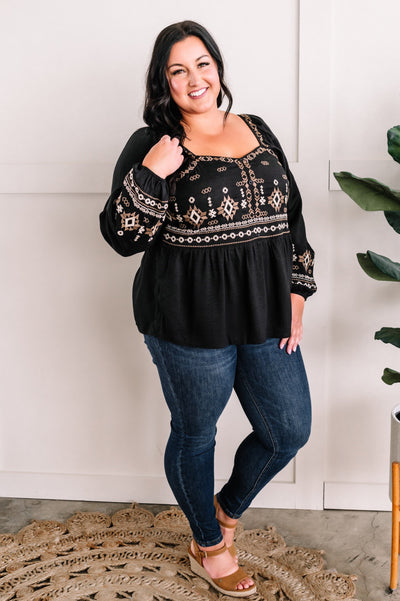 Embroidered Sweetheart Top In Taupe & Black