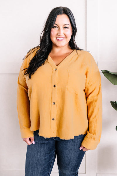 Button Front Detail Gauze Top In Sunflower