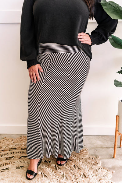 Striking Maxi Skirt In Black & White Stripes