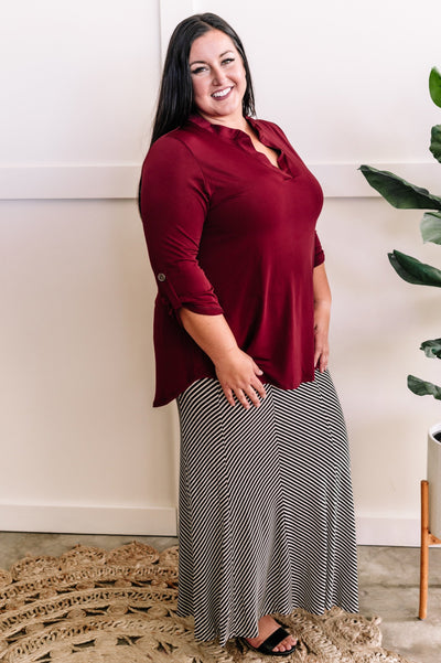 Striking Maxi Skirt In Black & White Stripes