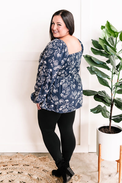 Sweetheart Floral Blouse In Midnight Navy