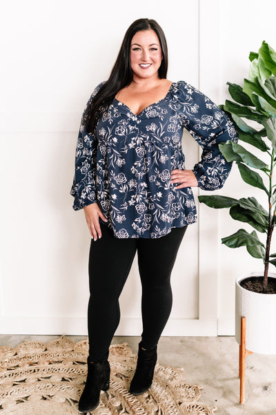 Sweetheart Floral Blouse In Midnight Navy