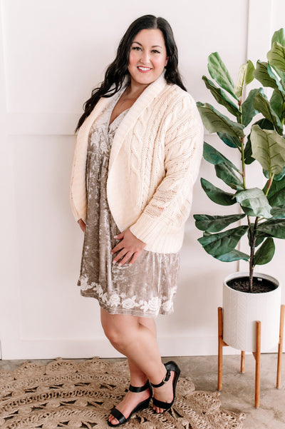 Open Front Coccoon Cable Knit Cardigan In Natural Cream