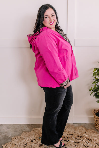 Lightweight Hooded Jacket With Animal Print Detail In Hot Pink