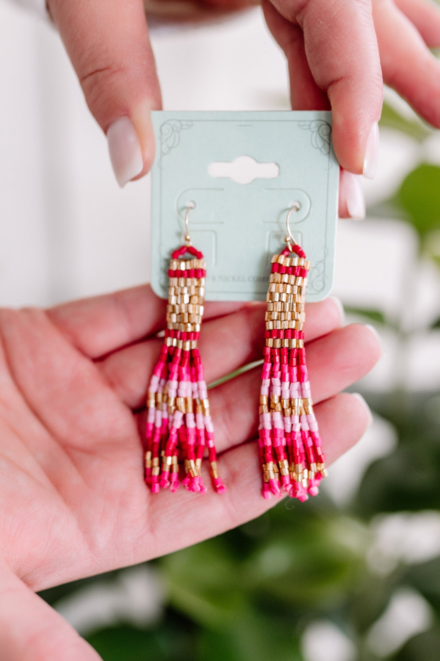 Tassel Bead Earrings In Multi Shades of Pink