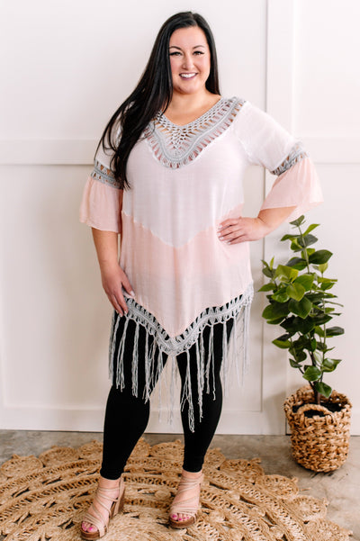 Cover You Up With Fringe In Pink, White & Gray