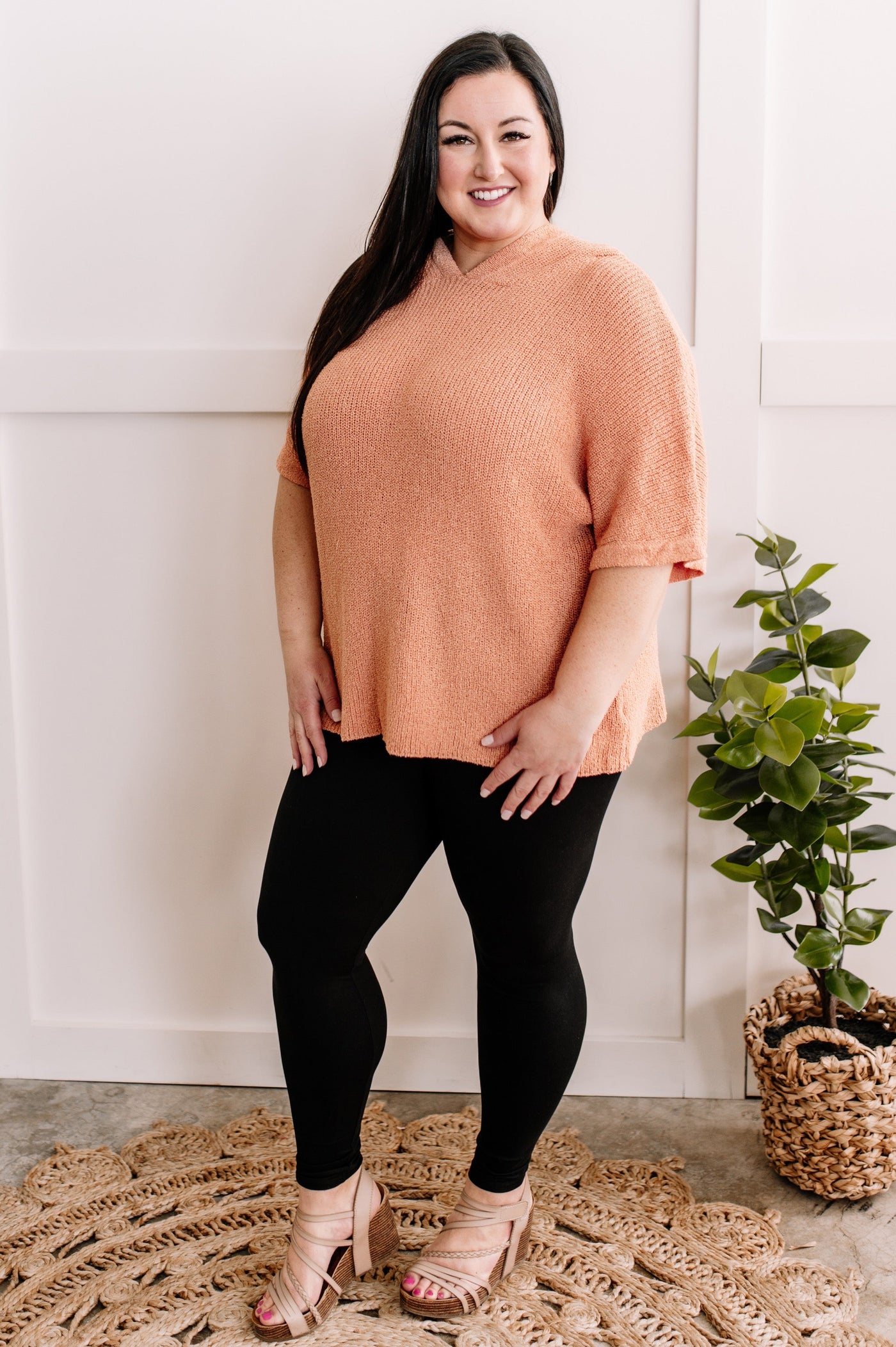 Soft Knit Hooded Pullover In Papaya