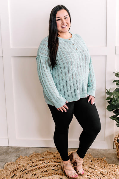 Fresh Aqua Knit Sweater With Functional Buttons