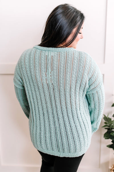 Fresh Aqua Knit Sweater With Functional Buttons