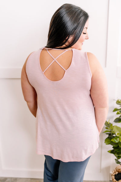 Sleeveless Top In Rose Quartz With Lace Back Detail