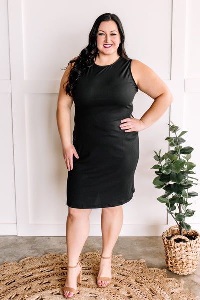 Casual Sleeveless Ribbed Dress In Black