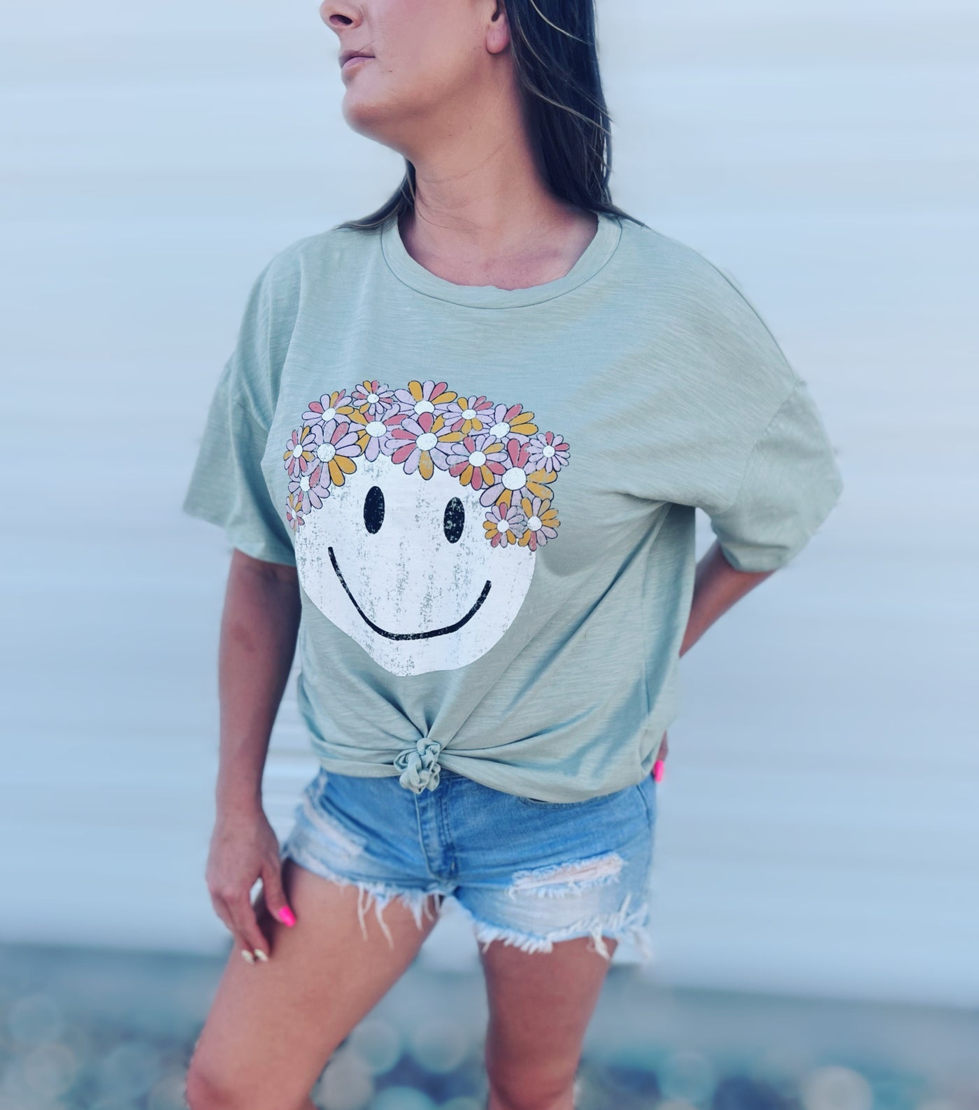 Sage Flower Crown Smiley T-Shirt