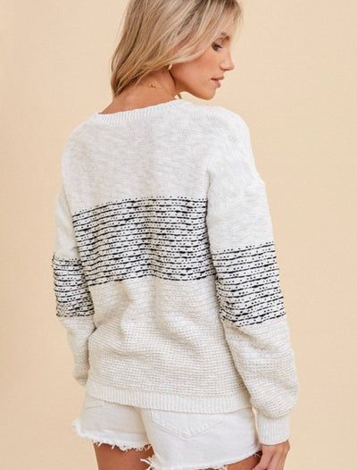 Ivory and Grey Textured Sweater