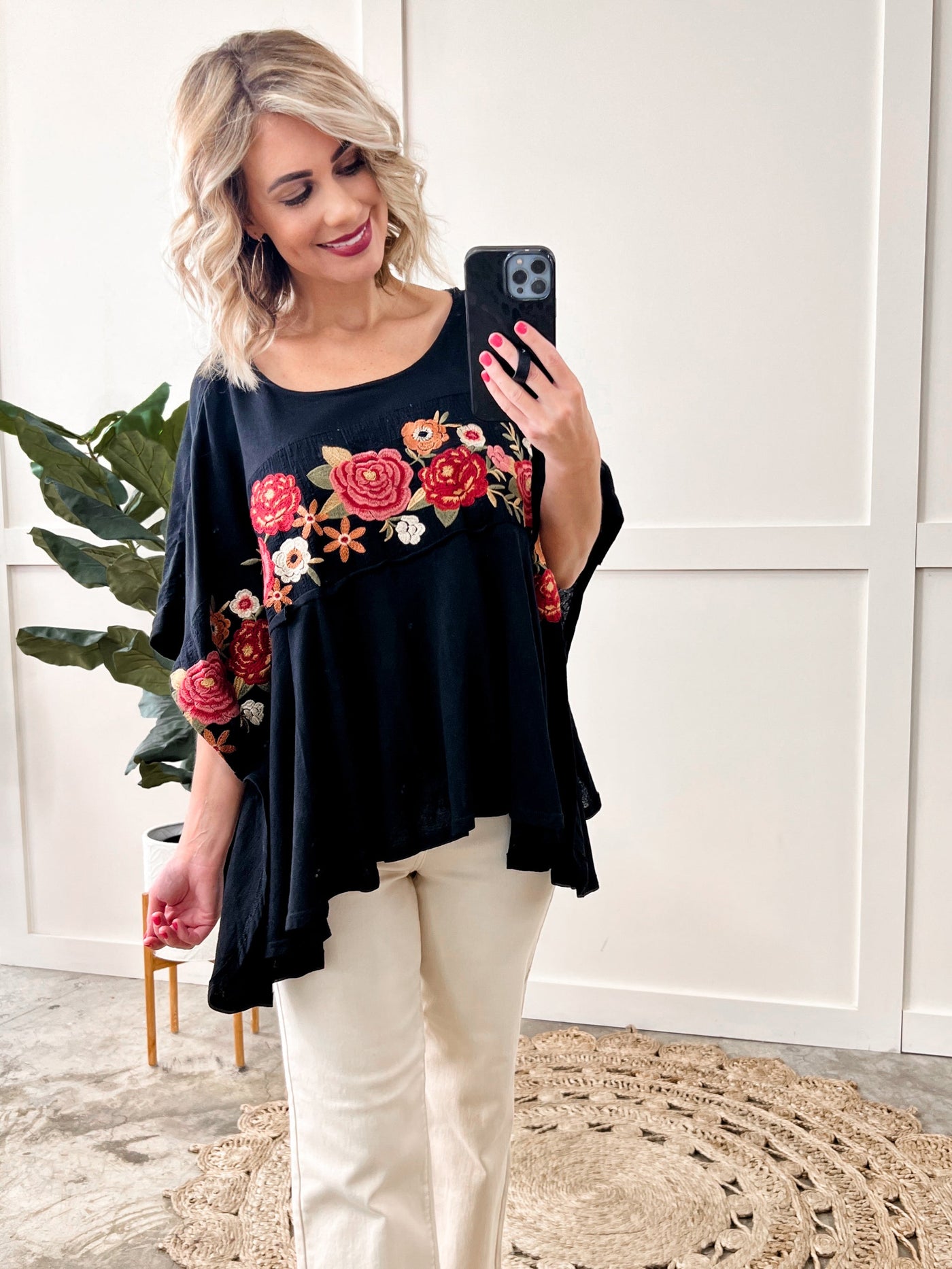 Bold Embroidered Top In Black Dahlia