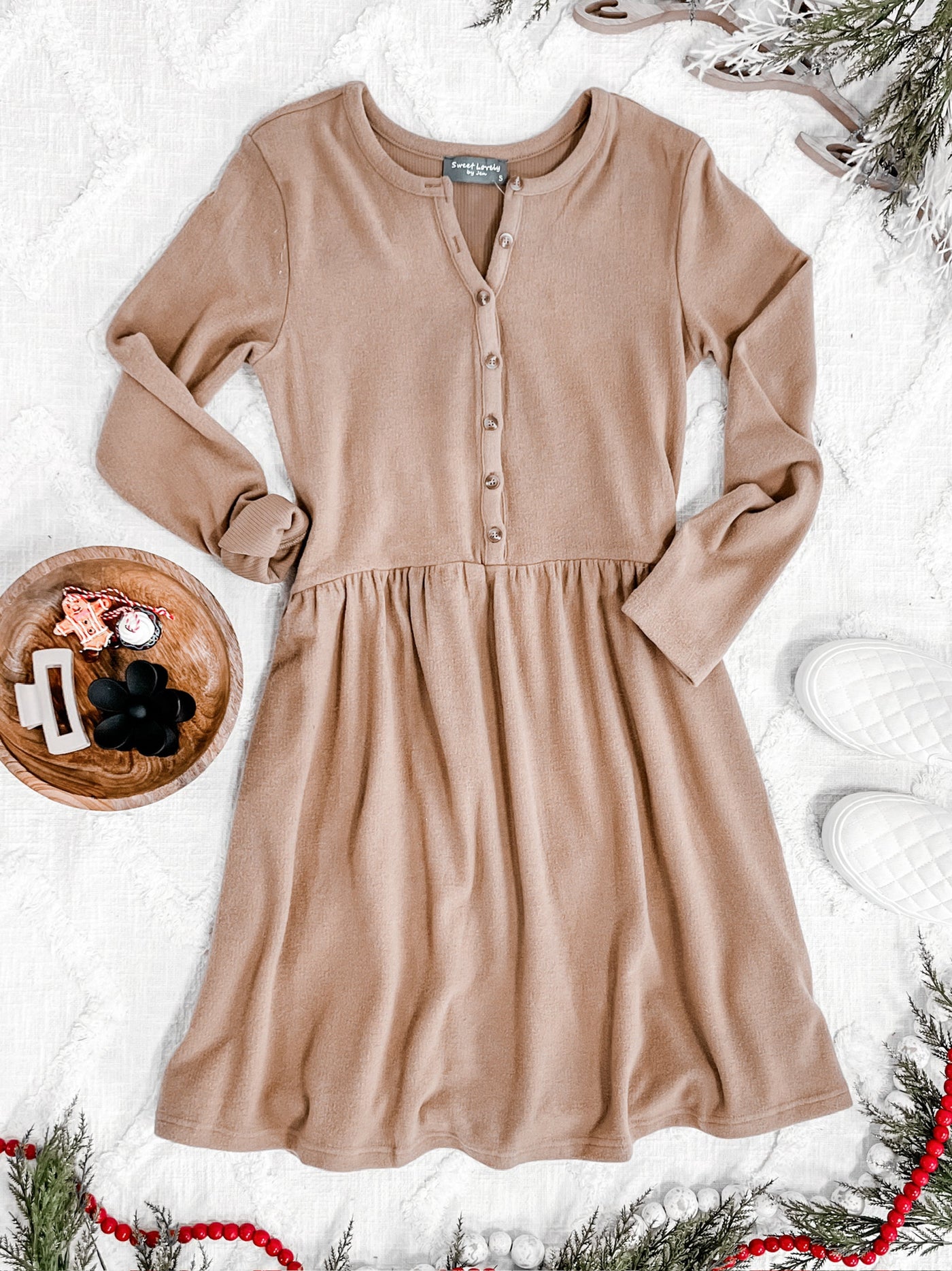 Ultra Soft Button Front Dress In Pecan