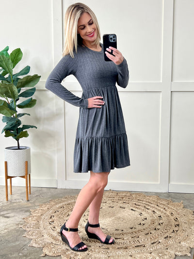Sweater Knit Tiered Dress In Shadow