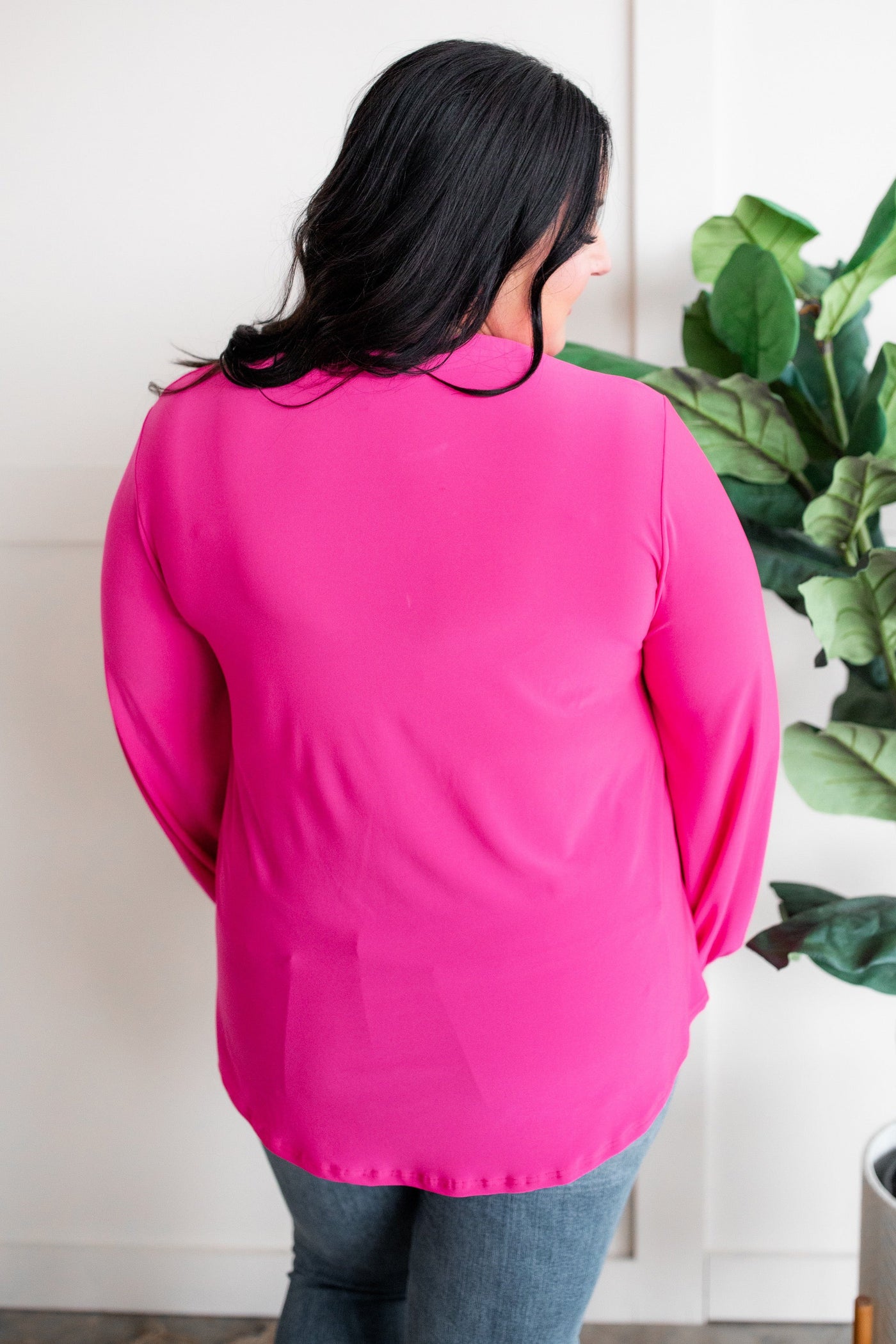 Gabby Front Long Sleeve Top In Hot Pink