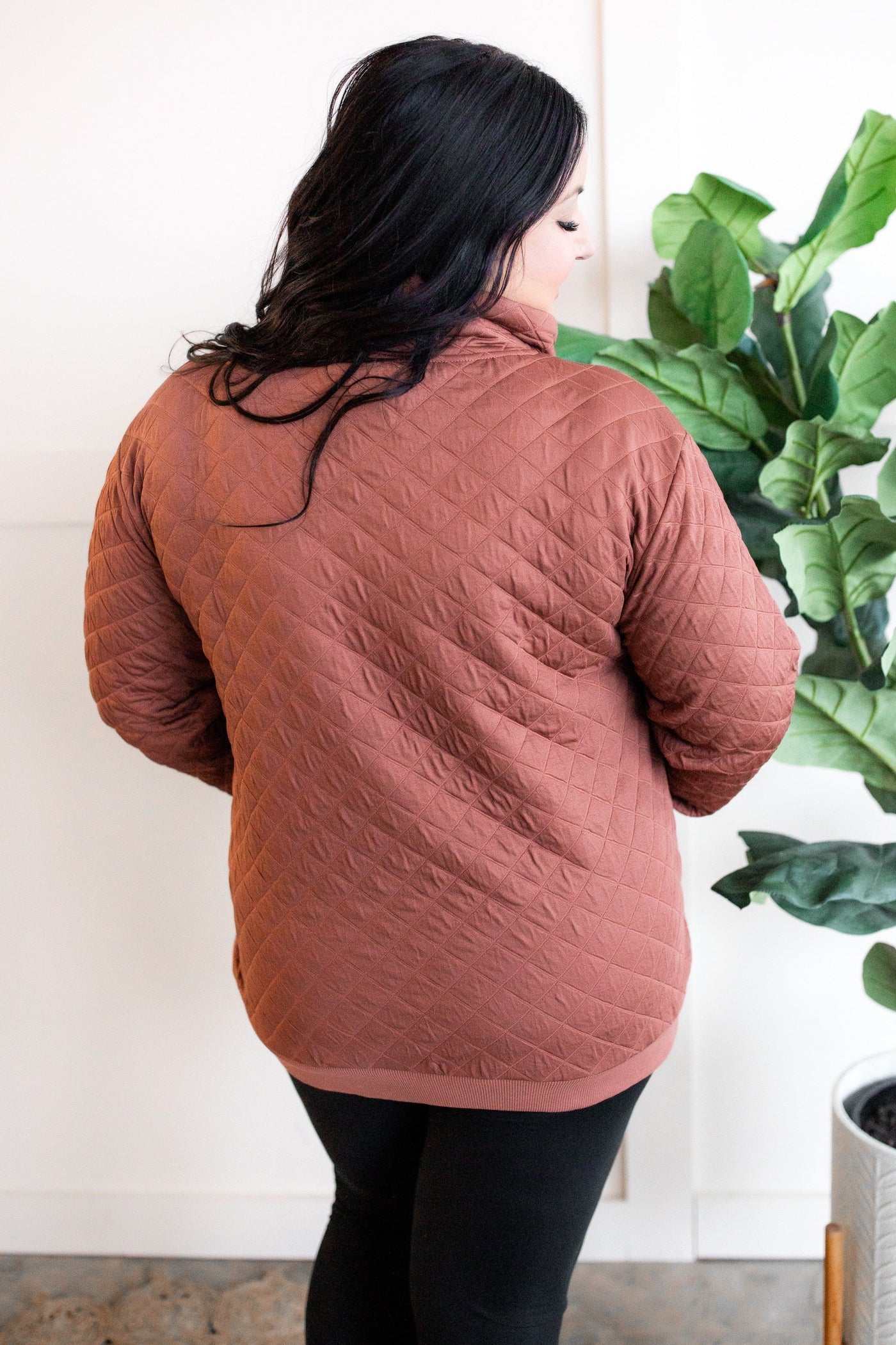 Quilted Funnel Neck Pullover In Rose Gold