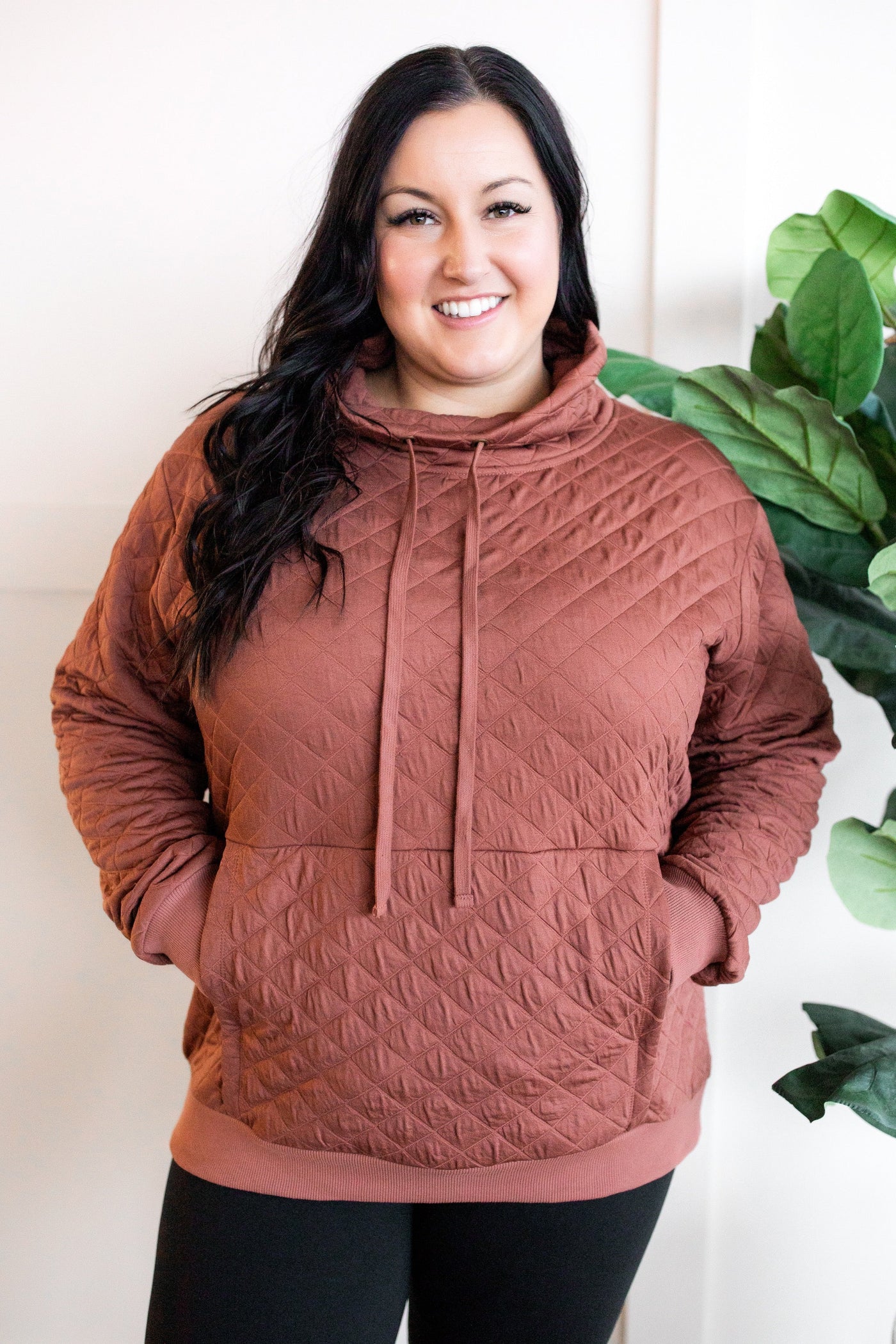 Quilted Funnel Neck Pullover In Rose Gold