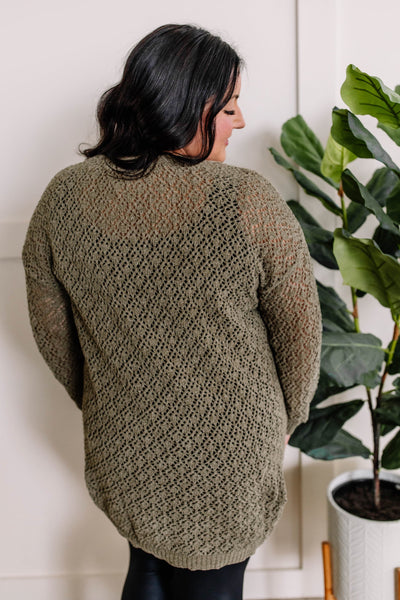 Chenille Cable Knit Sweater In Olive