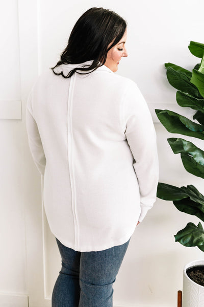 Collared Long Sleeve Thermal Knit Top In White