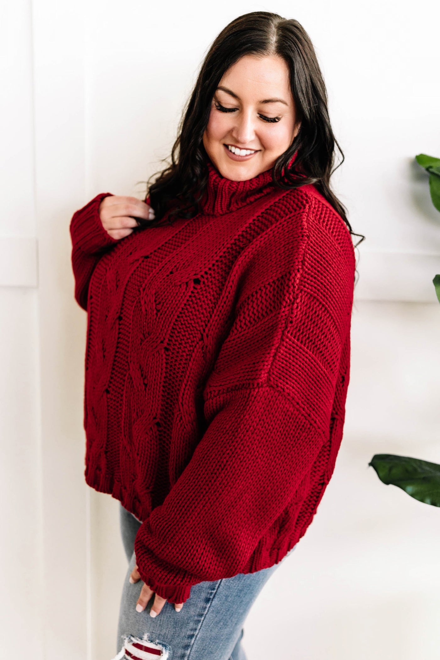 Cozy Cable Knit Sweater In Christmas Red