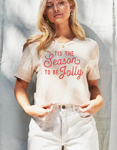 Tis The Season To Be Jolly Bleached Graphic Top