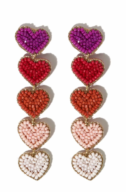 Pink and Red Ombre Drop Heart Earrings