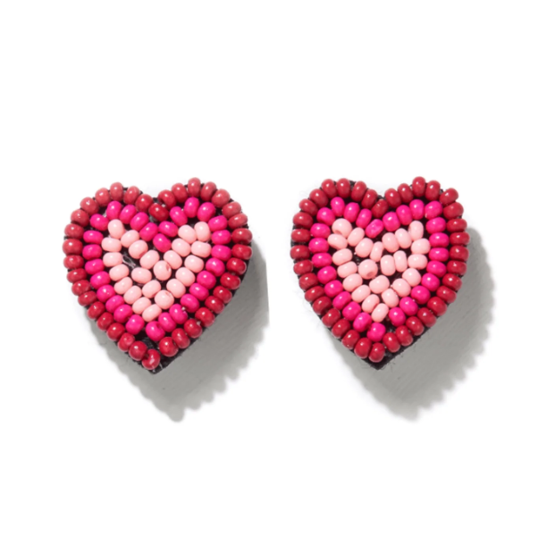 Rose Heart Beaded Post Earrings