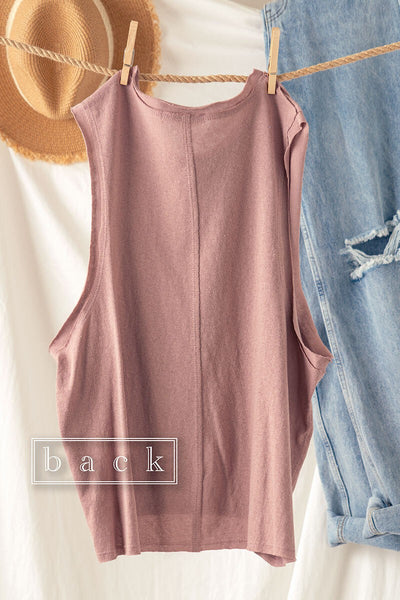 Mauve Raw Hem Muscle Tank