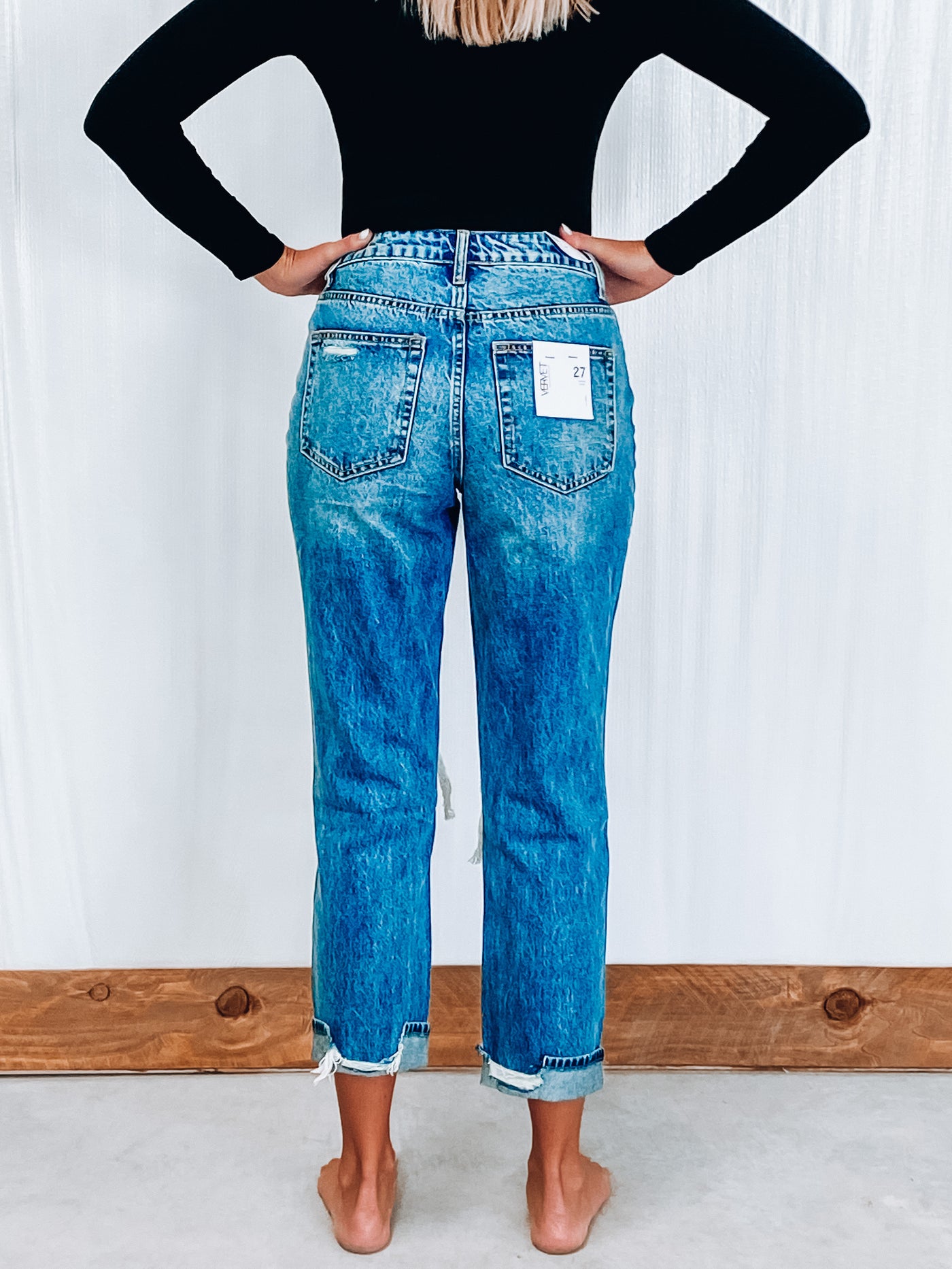 Distressed Cuff Mom Jean